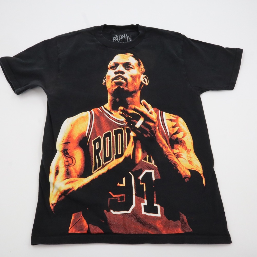 Rodman‎ Apparel Graphic T-Shirt Mens Small Black Dennis Rodman Bulls 91 Portrait